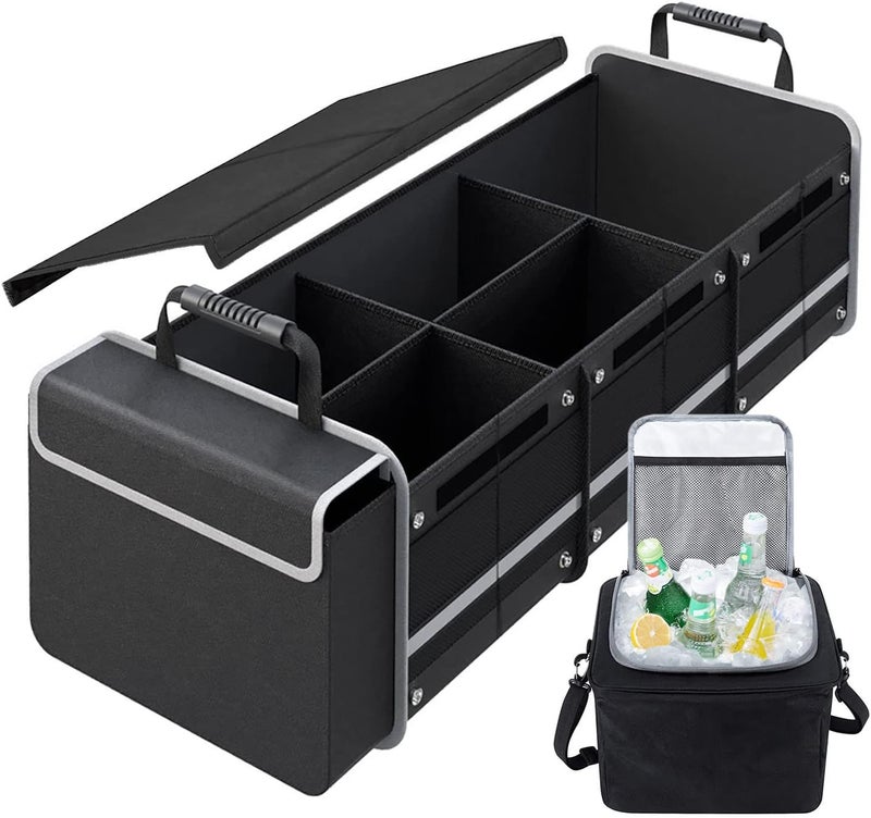 AOPHY Car Trunk Organizer with Insulated Leakproof Cooler Bag, 4 in 1 Waterproof Portable 115L Car Storage Organizer with Collapsible Cover, 3 Large Compartments, Trunk Organizer for Car, SUV, Truck - Image 1